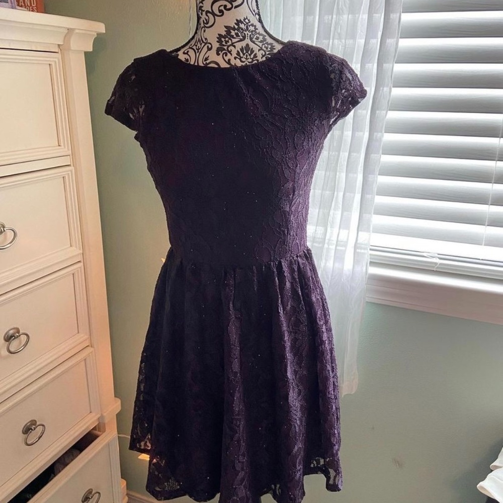Dark Purple Cross-Back Shimmer Junior Dress